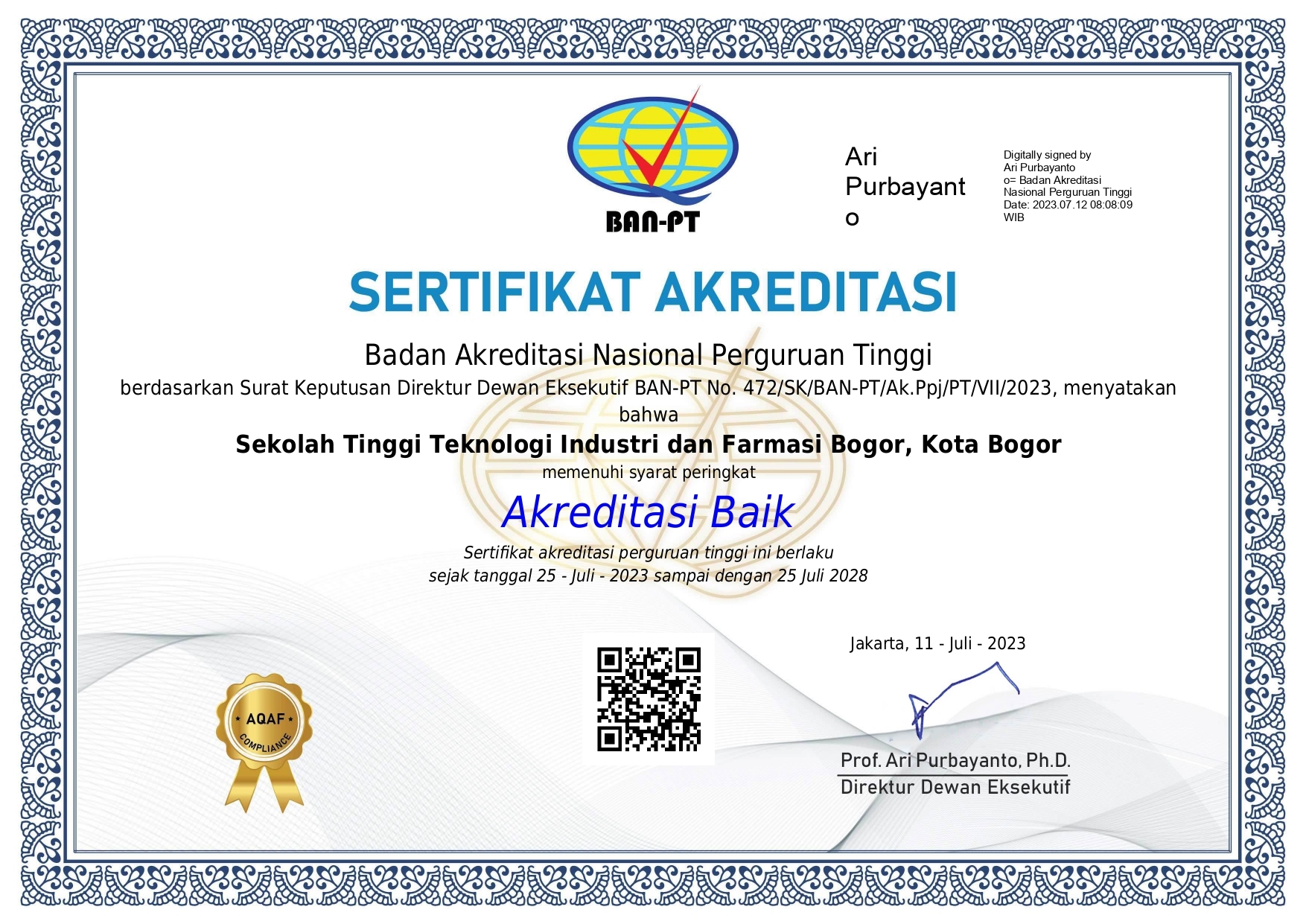 Sertifikat Akreditasi Institusi