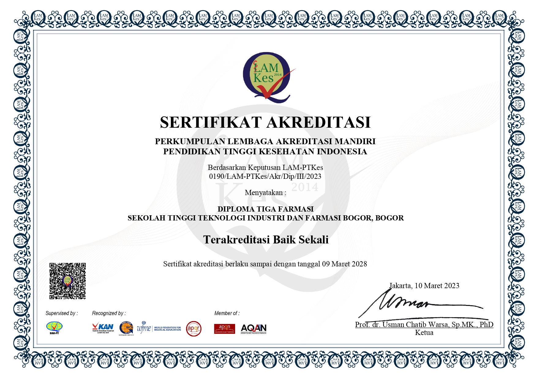 Sertifikat Akreditasi D3 Farmasi